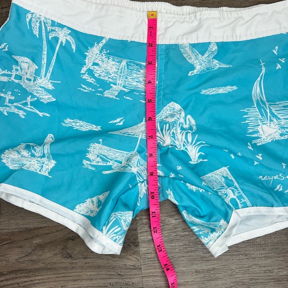 Raya Sun Turquoise and White Nautical Tropical Women Swim Shorts Size L - Picture 12 of 14